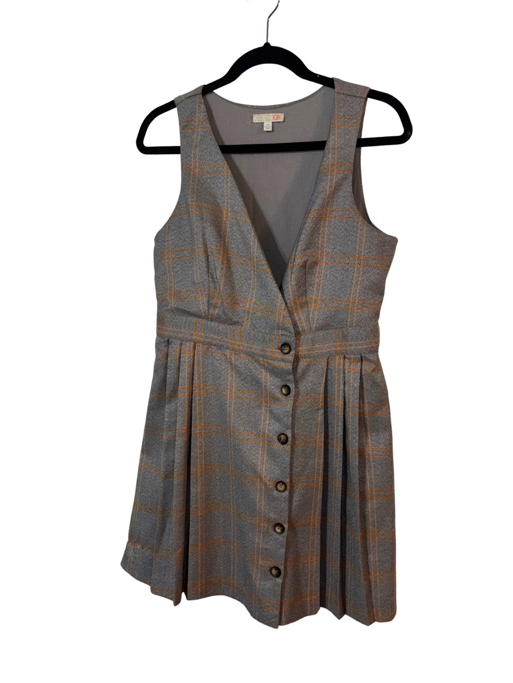 Gianni Bini Gray Dress with Orange Windowpane Plaid